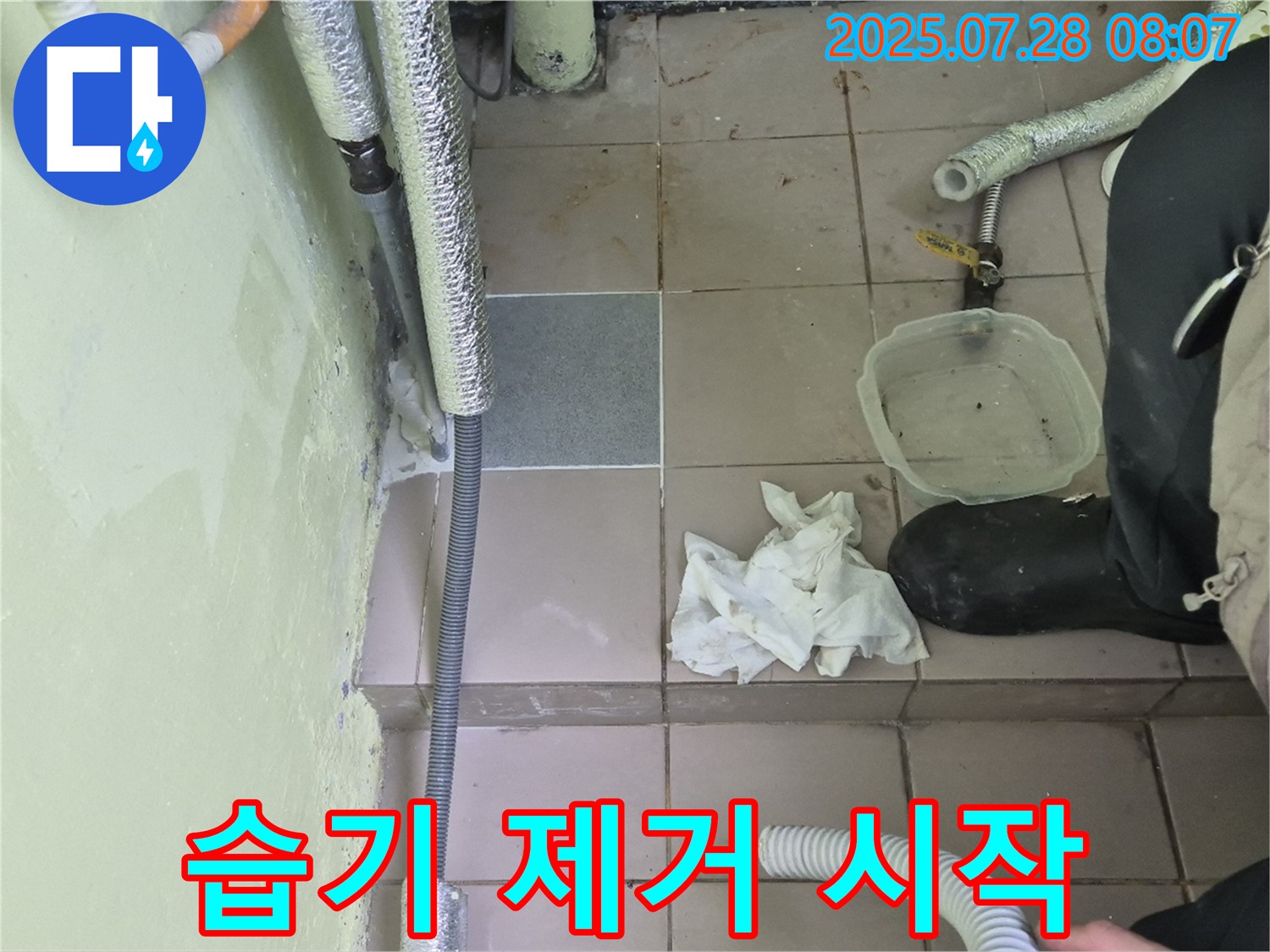 화도읍 창현리 두산아파트 누수 - 석션 작업으로 습기 제거, 곰팡이 방지 시작!