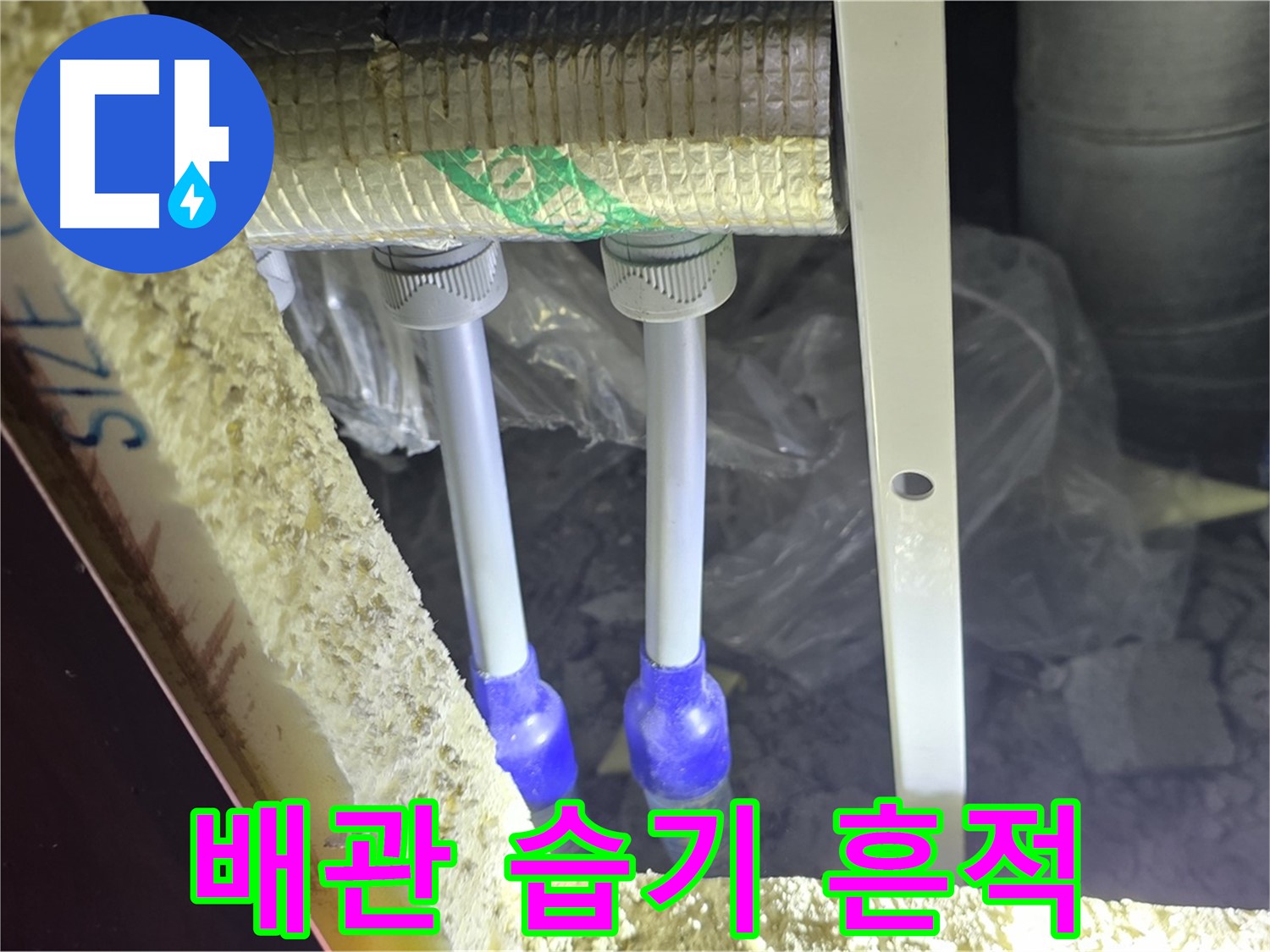 삼숭동 양주자이 아파트 누수 - 배관 연결 부속 주변 습기 및 누수 흔적 면밀 조사
