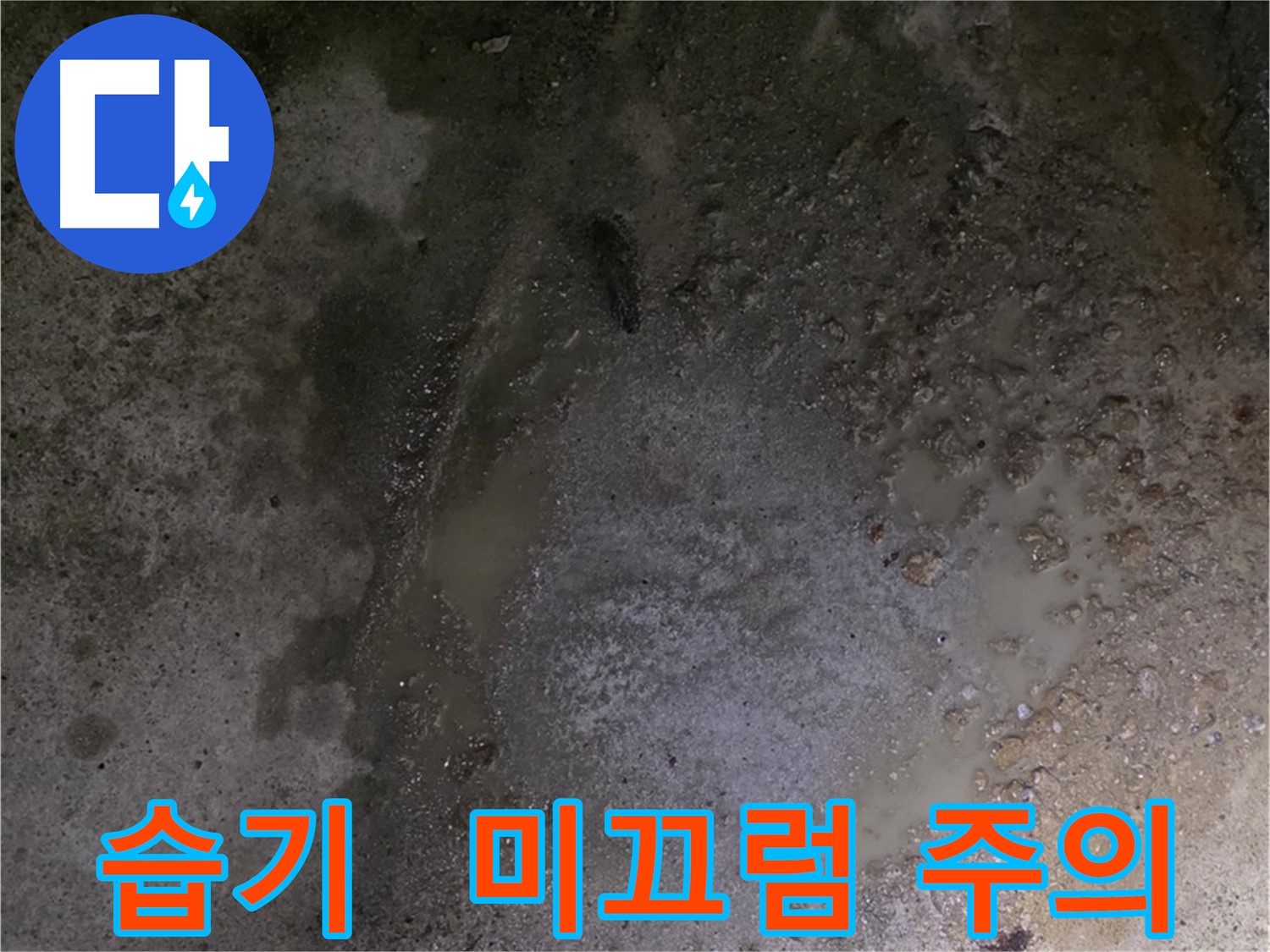 강원도 철원군 서면 와수리 누수 현장 - 습한 바닥은 미끄러워 안전사고의 위험이 있습니다.