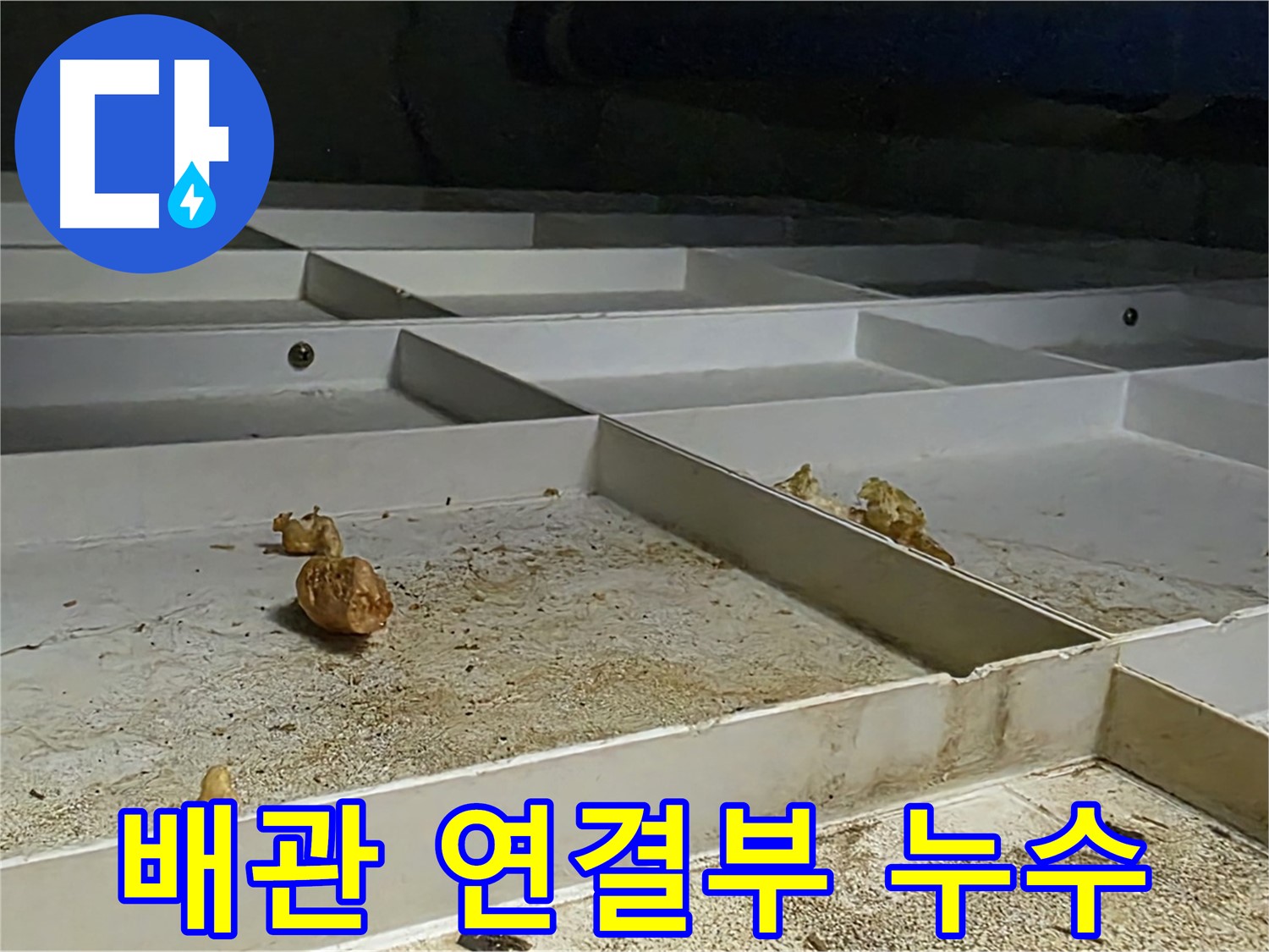 배관 연결부 누수 - 연결 부위에서 물이 새는 모습