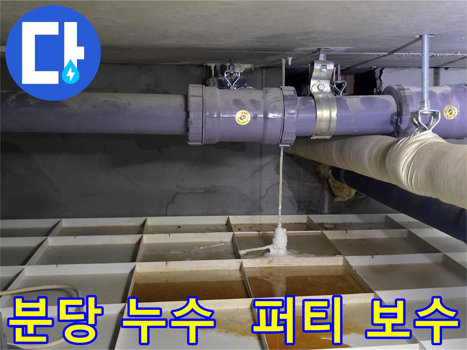 분당 산운마을 배관 누수 - 연결 부위 손상, 긴급 퍼티 보수로 응급처치