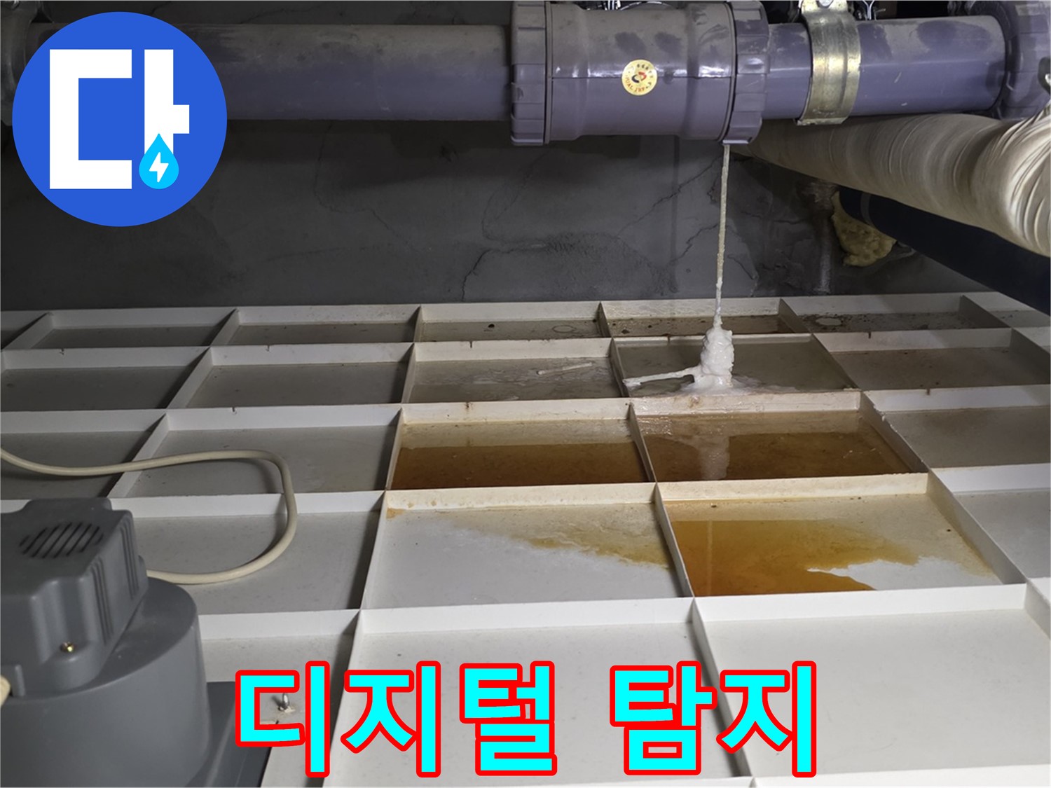 성남 분당 운중동 산운마을 6단지에서 누수 발생 지점 주변을 디지털 누수 탐지기로 탐지하는 모습 - 첨단 장비를 사용합니다.