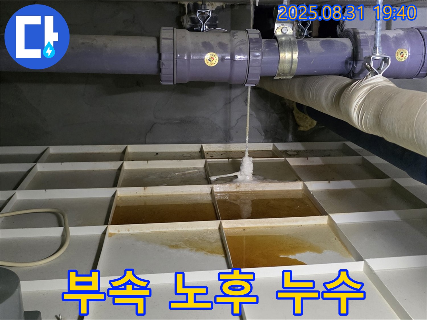 분당구 산운동 누수 - 배관 연결 부속 노후로 인한 누수 - 부속 교체 작업 진행.