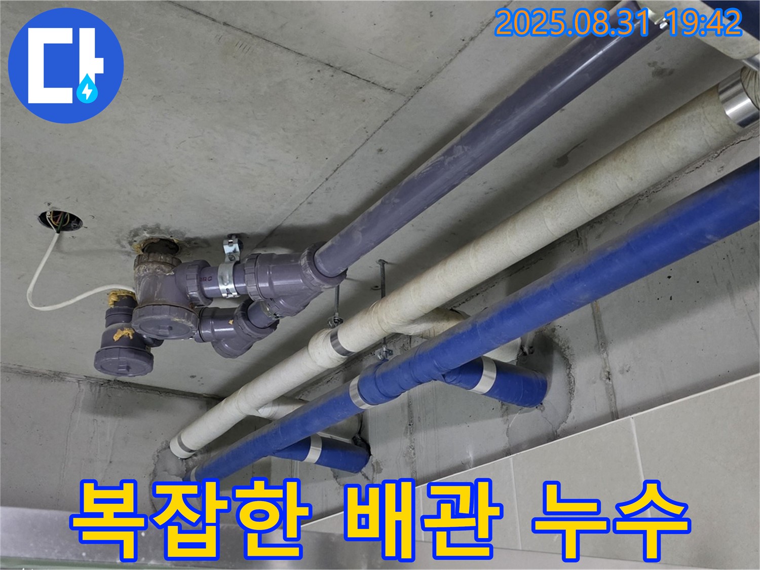 복잡한 배관 누수 - 좁은 공간에 얽힌 배관에서 누수 발생