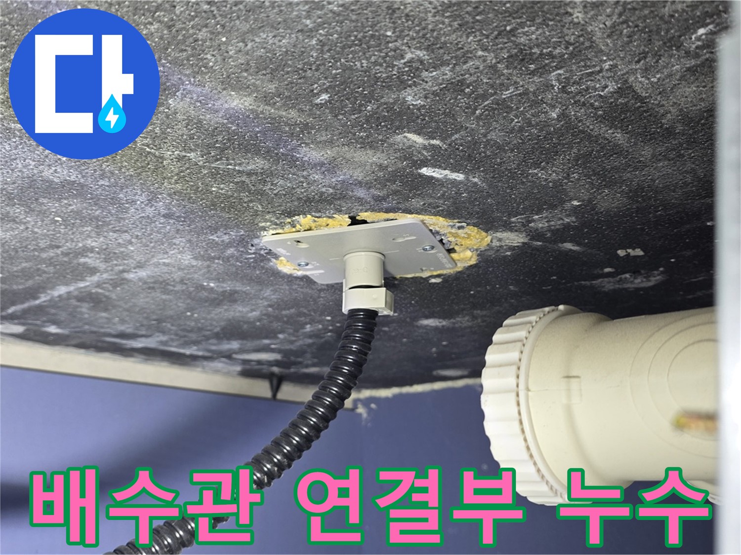 운정어반프라임 싱크대 누수 - 배수관 연결부에서 누수 지점을 확인하는 모습