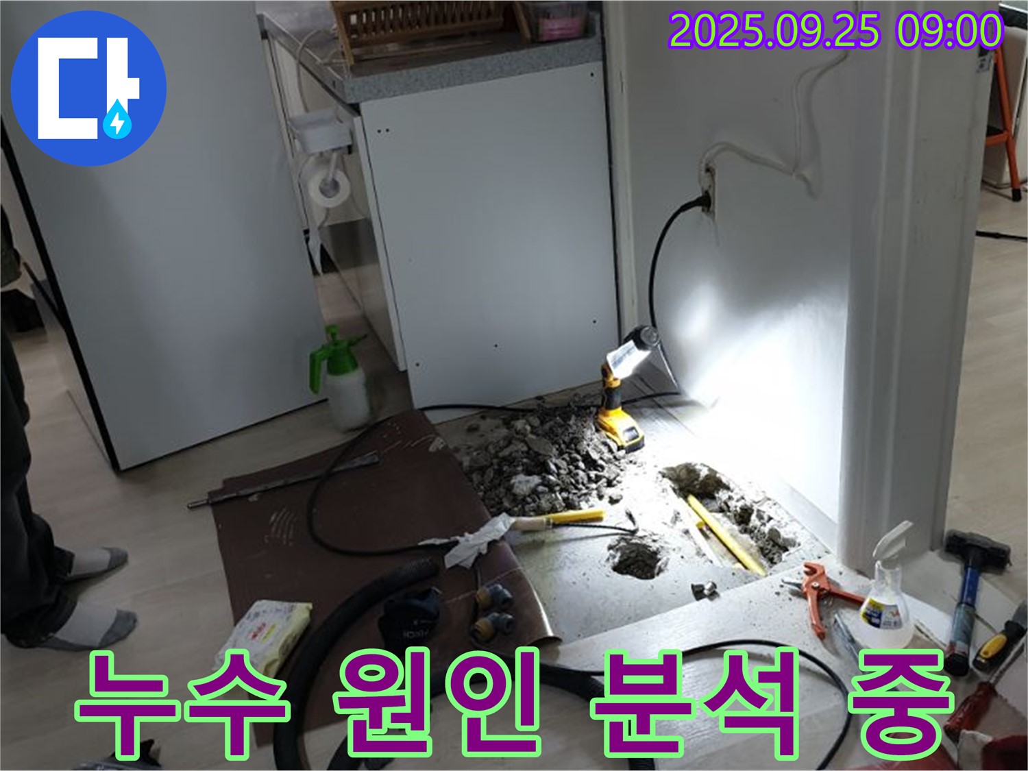 양주시 백석읍 연곡리 주택 누수 - 누수 발생 이유를 꼼꼼히 파악하는 모습
