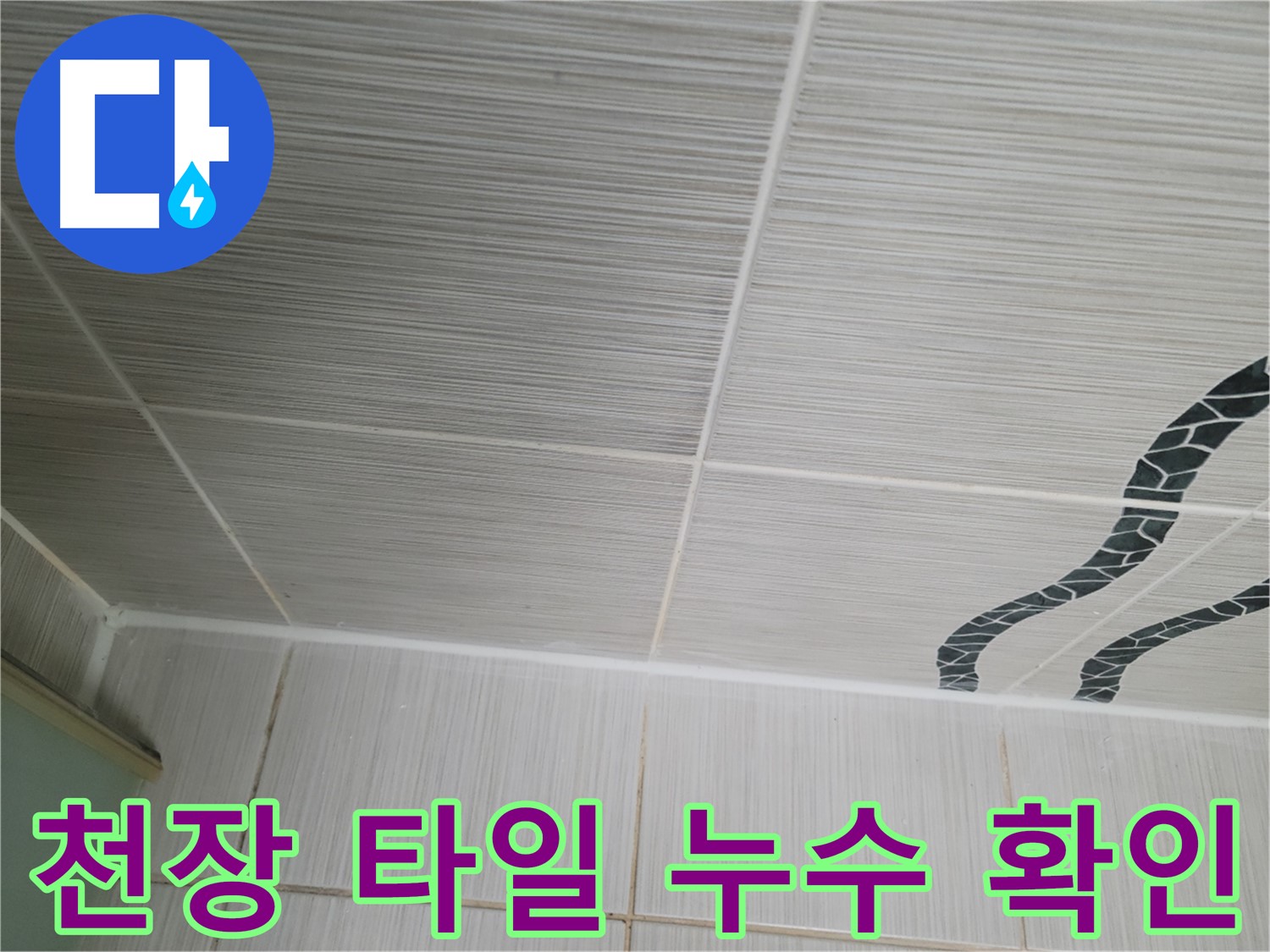 동두천 강변로에서 발생한 천장 누수 - 타일 상태를 꼼꼼히 확인하여 누수 지점을 찾고 있습니다.