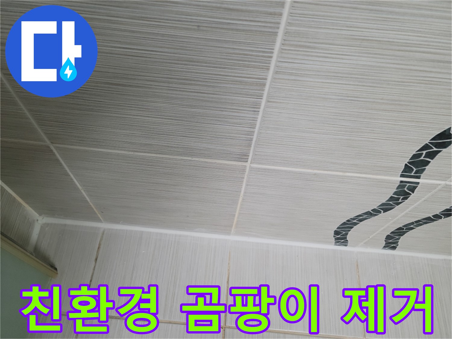 동두천 누수 - 욕실 천장 타일 사이의 곰팡이를 친환경 약품으로 깨끗하게 제거합니다.