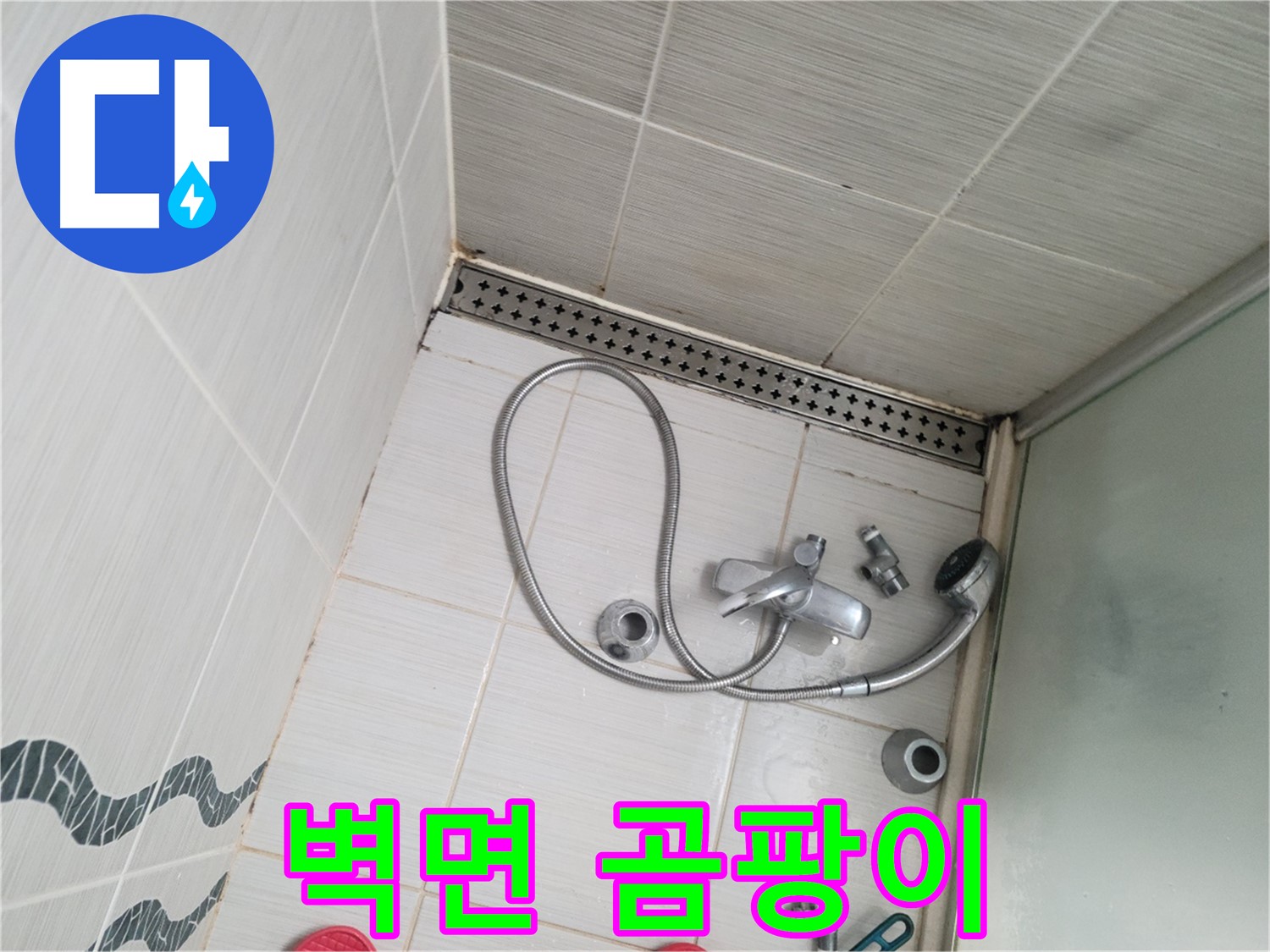 샤워기 수전 분해 후 벽면 곰팡이 - 심각한 오염