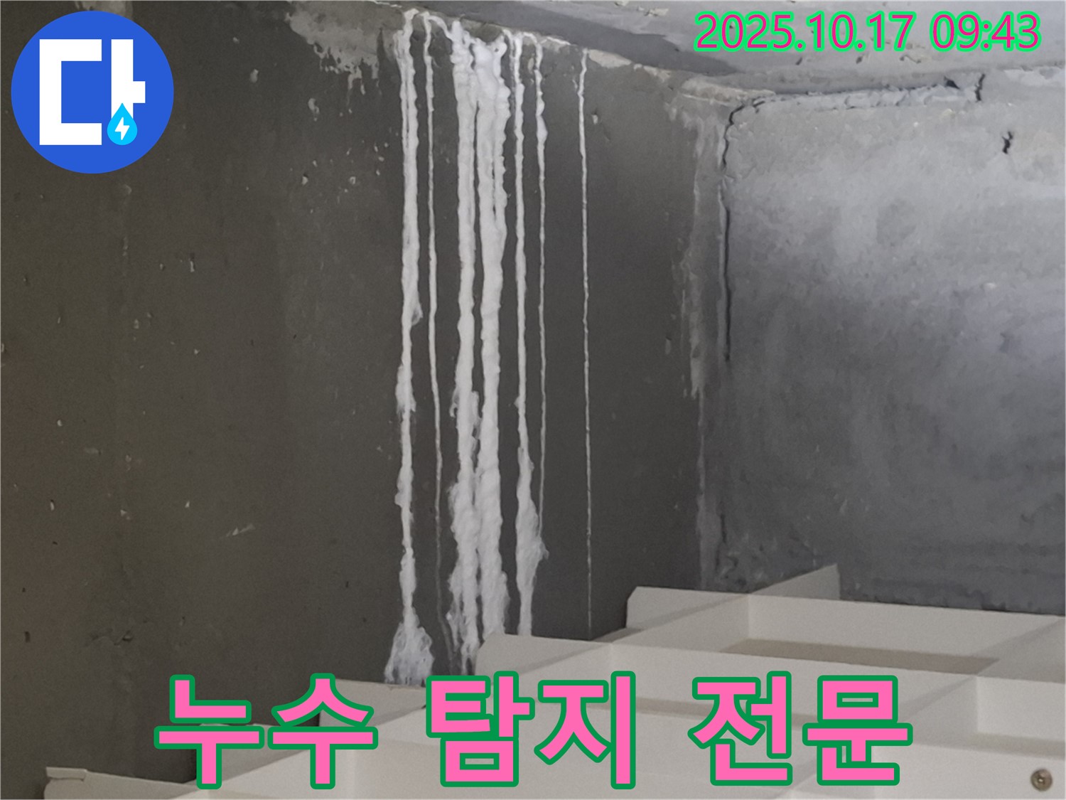 분당 봇들마을2단지 아파트 계단 석회수 누수 - 누수 탐지 전문 업체