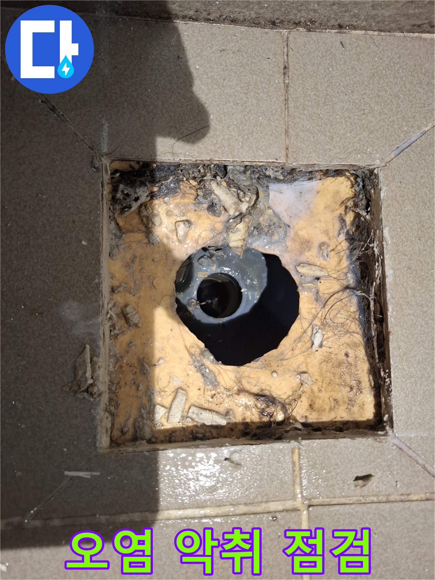 분당 삼평동 봇들마을 2단지 아파트 욕실 배수구 - 배수구 주변의 심한 오염 및 악취 발생 점검