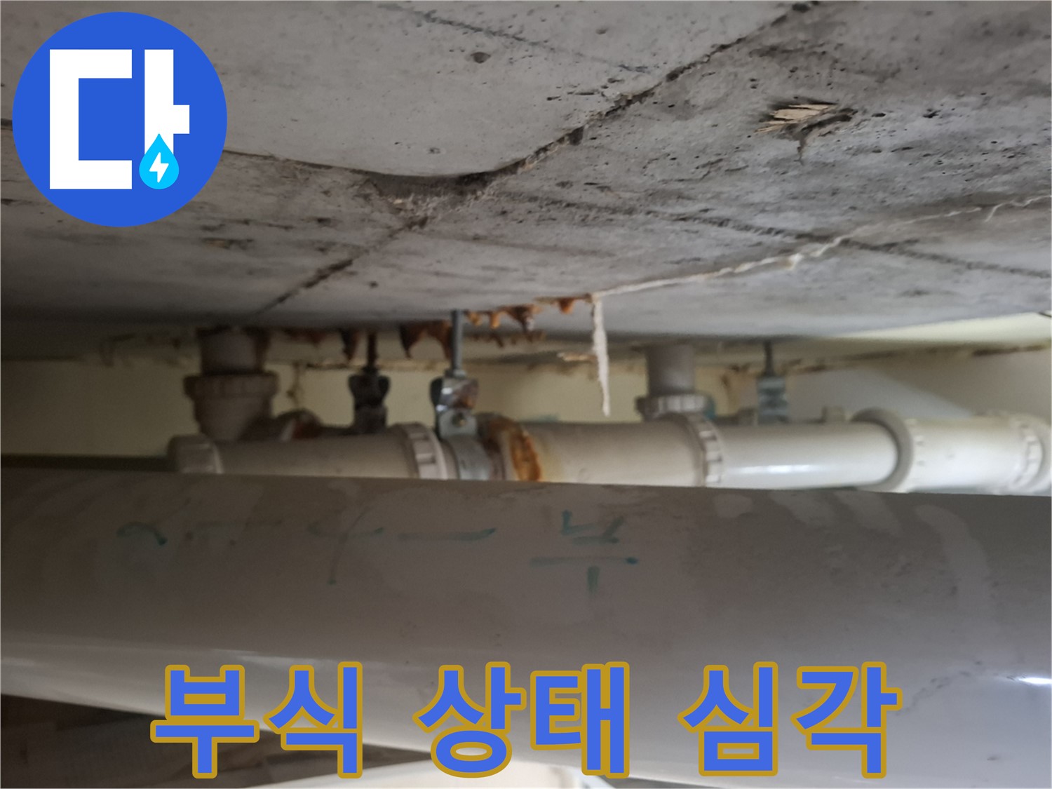 성남 분당 봇들마을2단지 아파트 - 천장 배관 누수, 심각한 부식 상태 확인