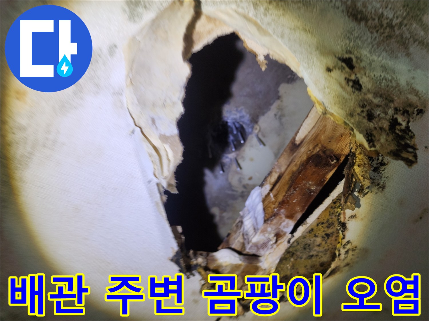 물샘 현상으로 인해 - 부식되고 오염된 천장 내부 부재