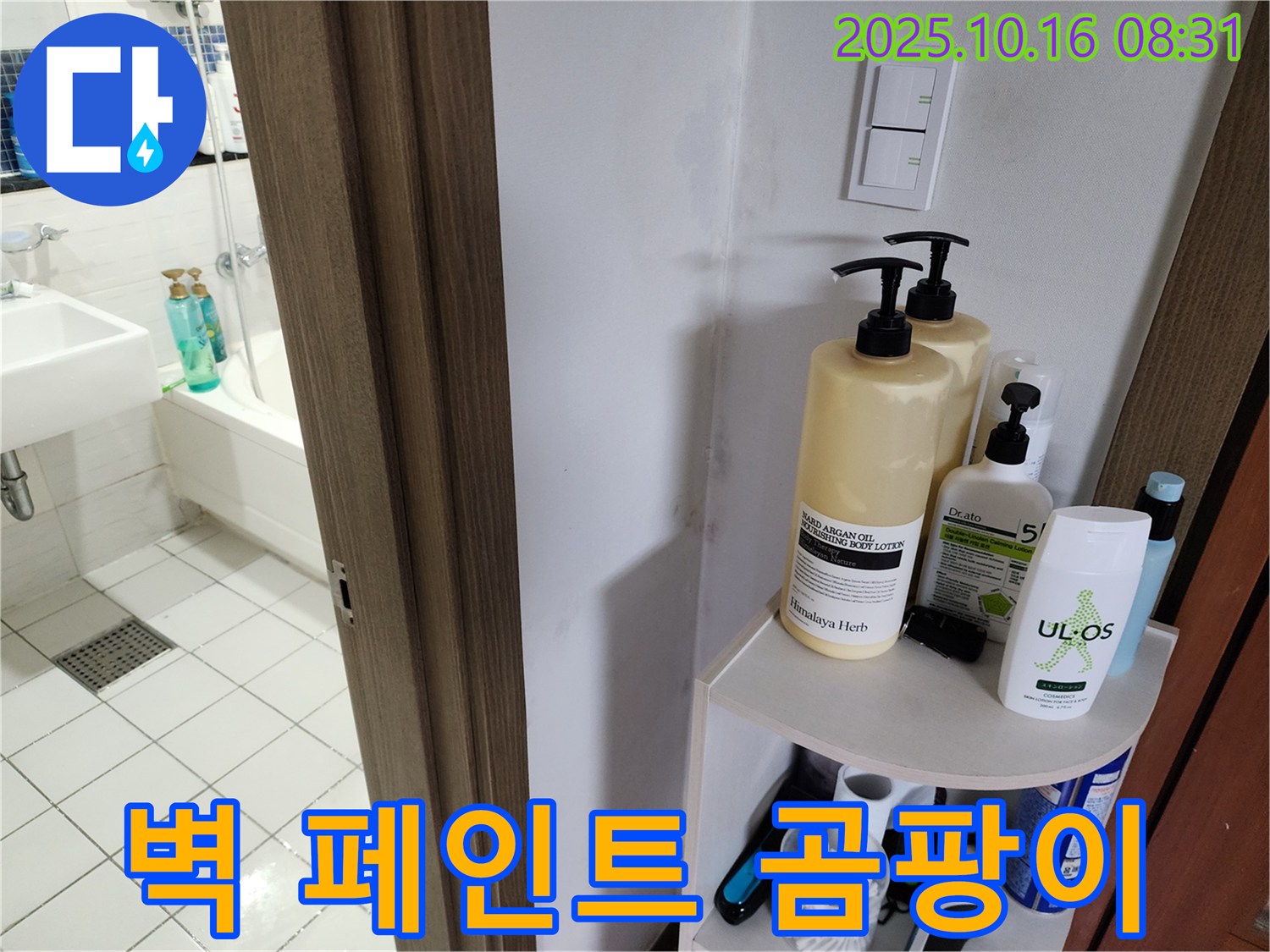 양주 경신리 욕실 누수 - 벽 페인트 벗겨짐과 곰팡이, 누수 가능성 확인