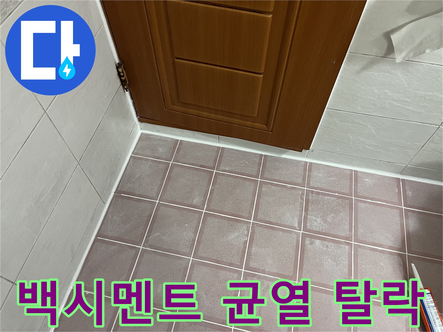 독산동 형제맨션빌 욕실 - 문 하단 타일 틈새 백시멘트의 심각한 균열과 탈락 상태 점검