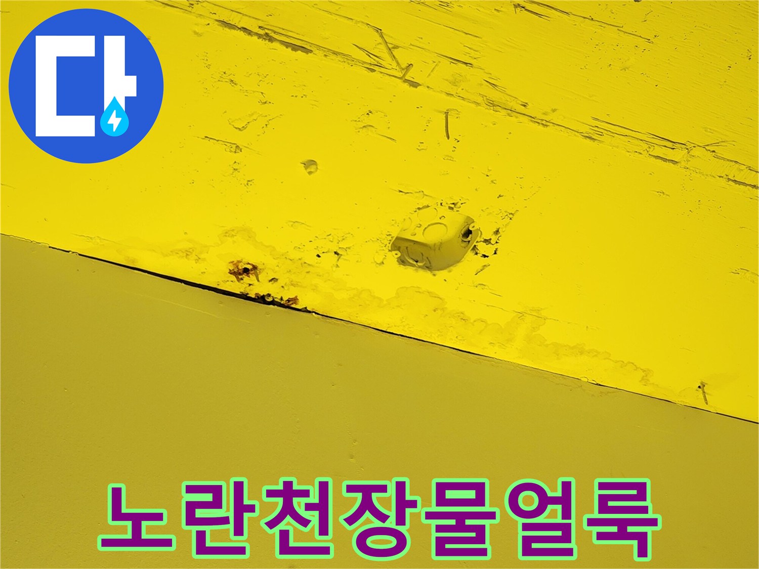 상가-노란색-천장-구조물-표면의-습기와-변색된-흔적