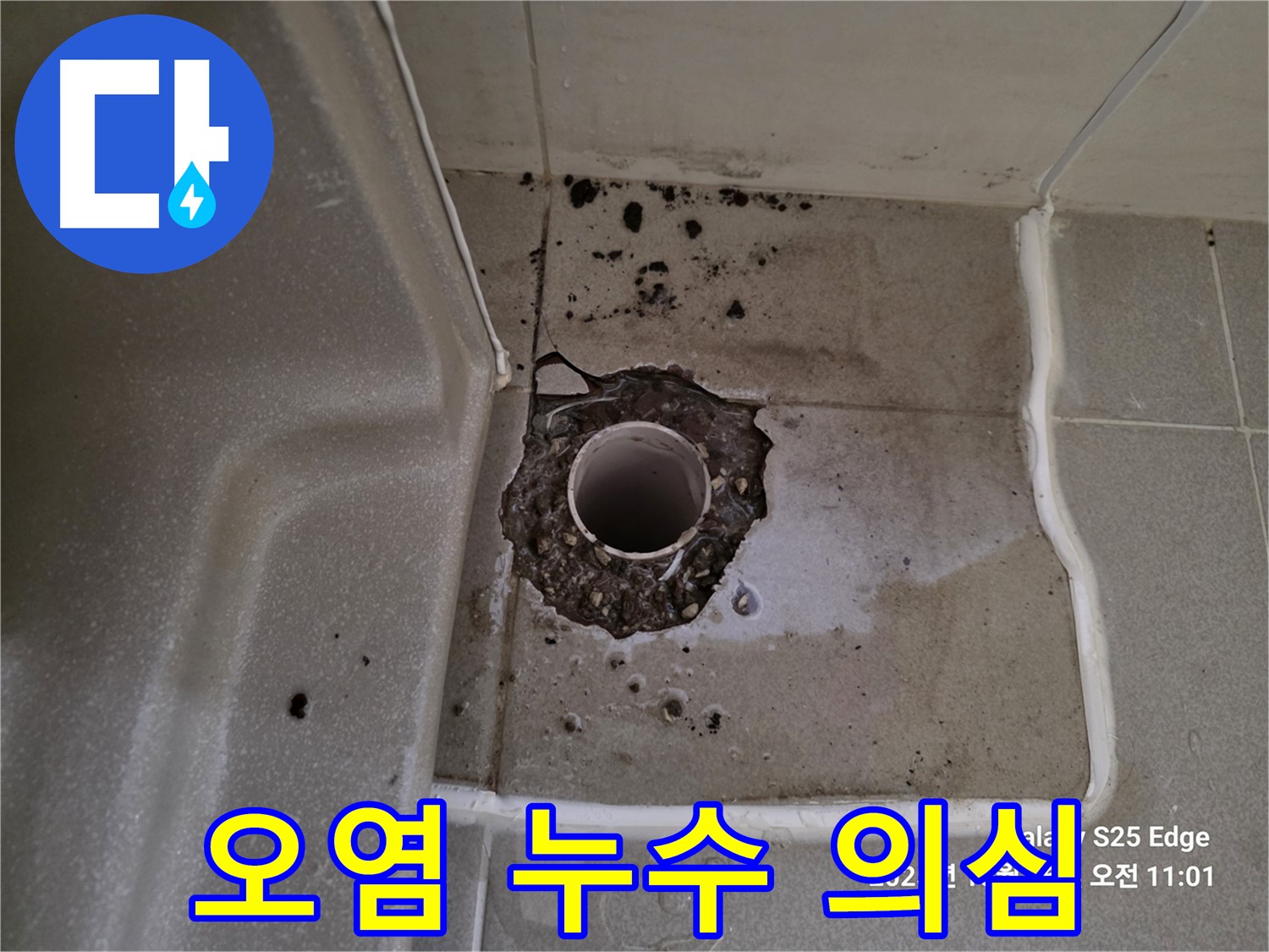 고양시 덕양구 오부자동 욕조 배수구 주변 오염 - 누수 의심 및 오염 제거 필요