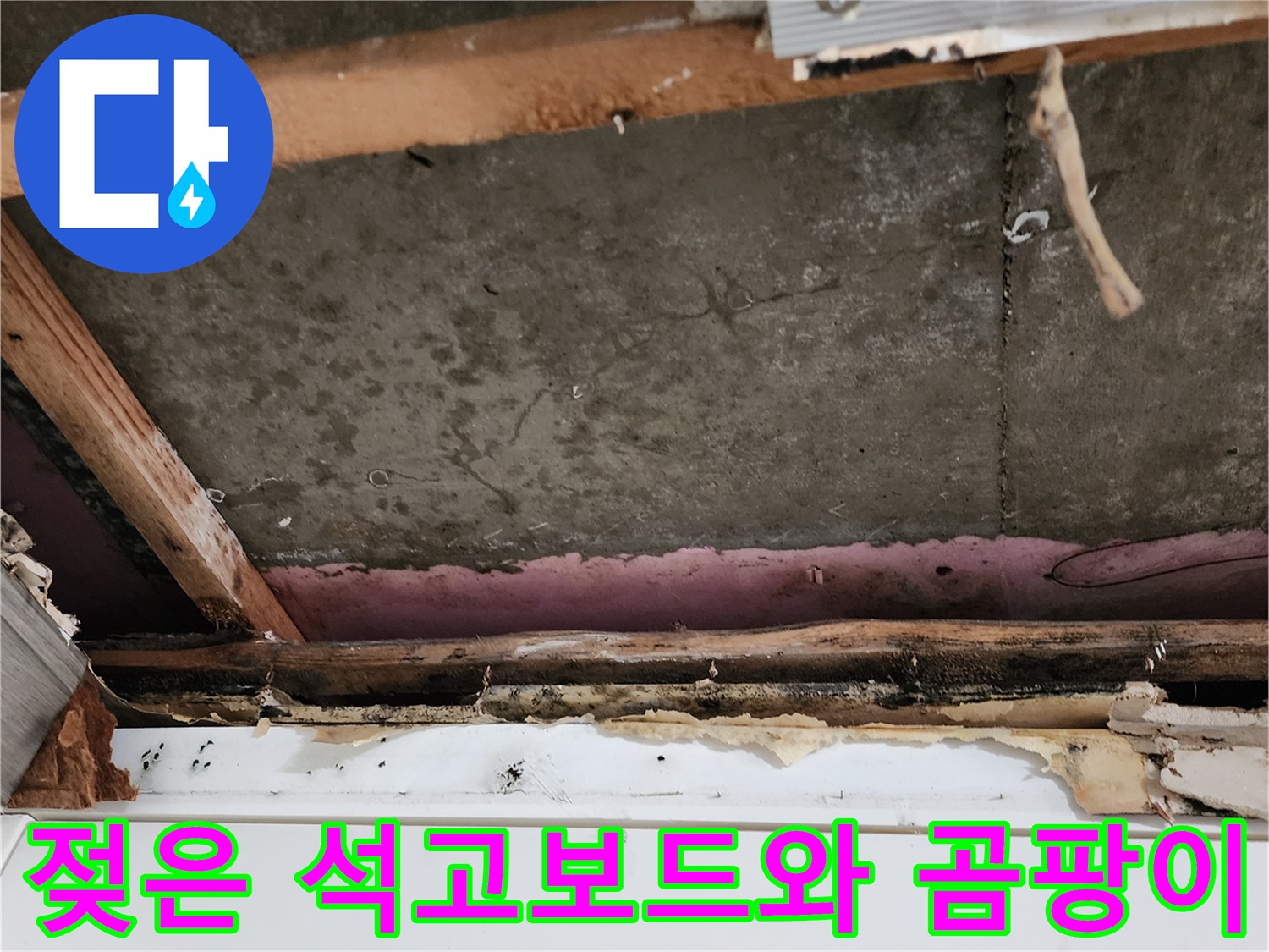 습기로-오염된-천장 내부-석고보드 상태