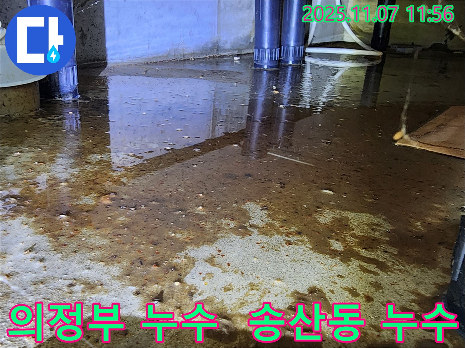 의정부 송산동에서 발생한 누수 현장 - 누수탐지 전문 업체가 정확한 진단과 꼼꼼한 시공으로 누수를 해결합니다.