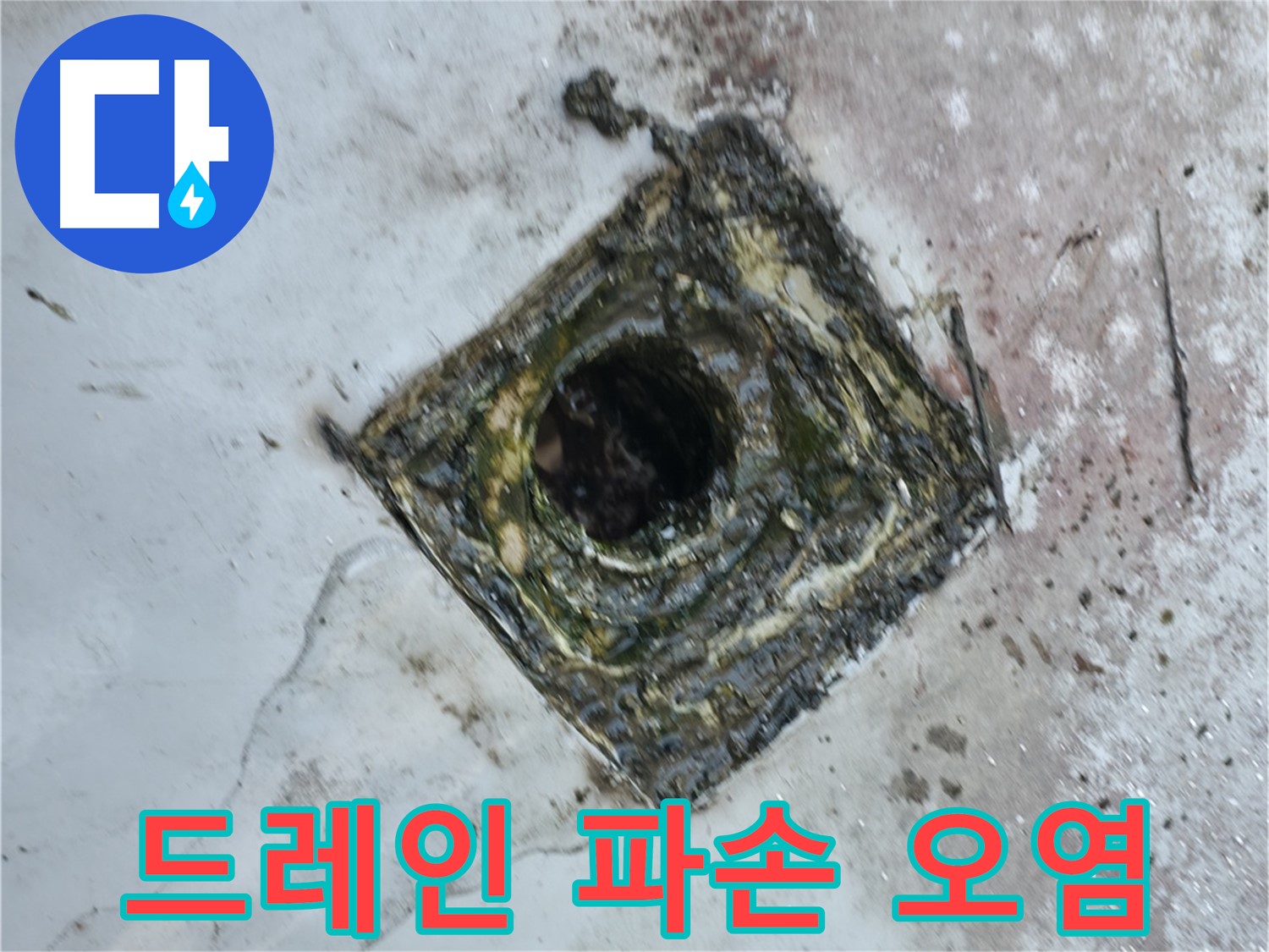 독산동 옥상 드레인 주변 방수층 파손 - 오염으로 인한 누수