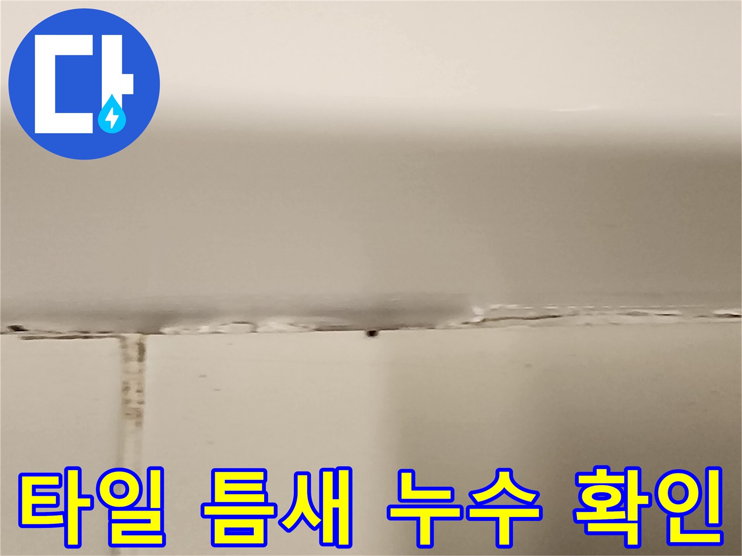 욕실 타일 사이의 벌어진 틈새와 습기 상태를 보여주는 사진입니다.
