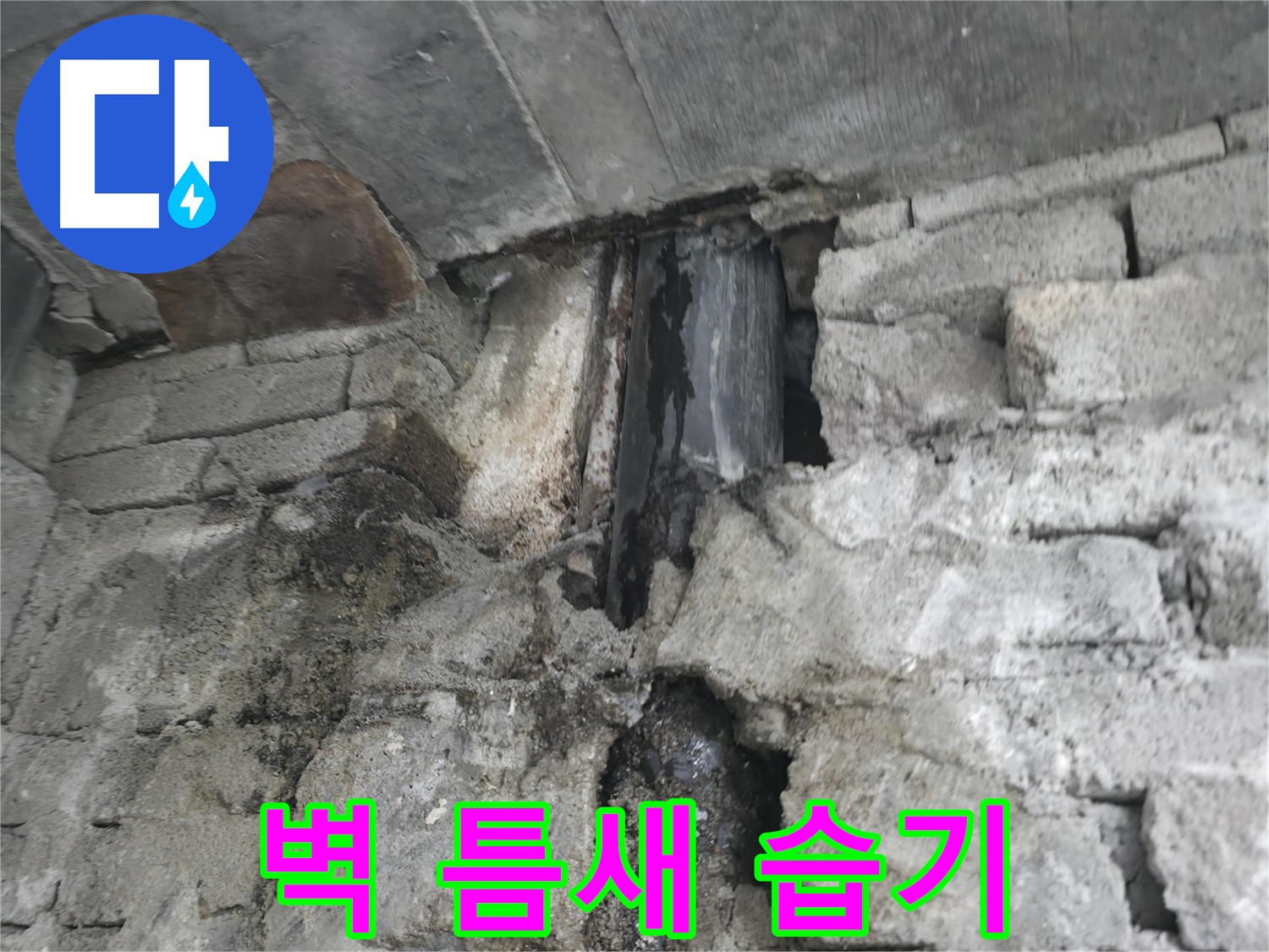 곰팡이 누수 심각 - 누수로 인해 벽면에 곰팡이가 심하게 발생한 모습입니다.