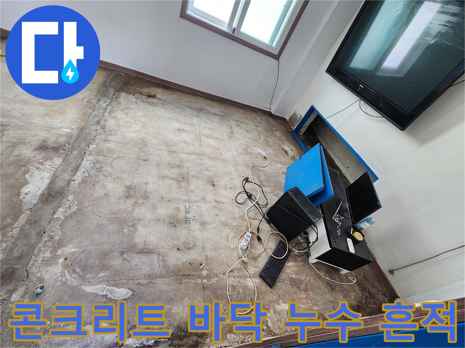 포천 성동리 현장의 콘크리트 슬래브 균열 및 습기 상태