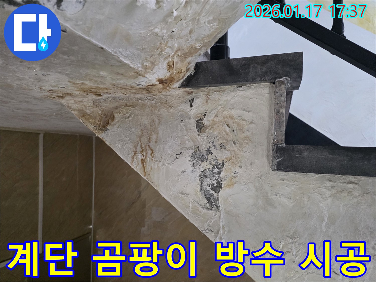 중랑구 면목동 누수 - 계단 곰팡이 제거 후 완벽한 방수 시공 과정을 담은 이미지