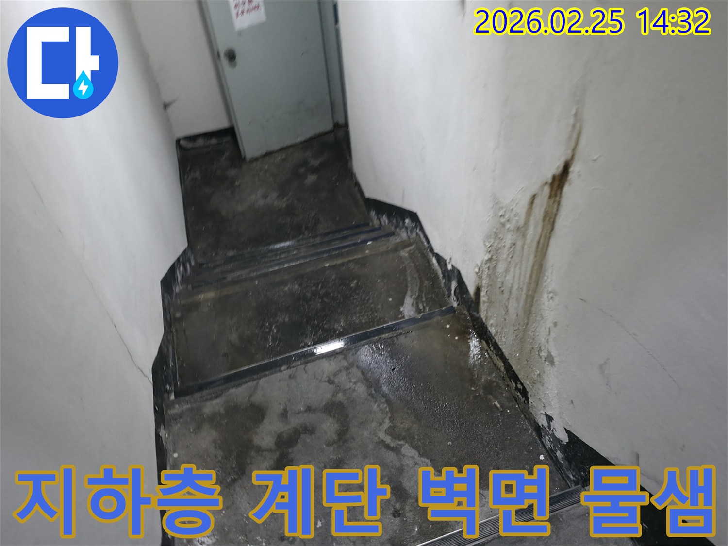 서울-강동구-지하-계단-벽면에서-물이-새어-나와-바닥까지-젖은-모습을-보여주는-사진
