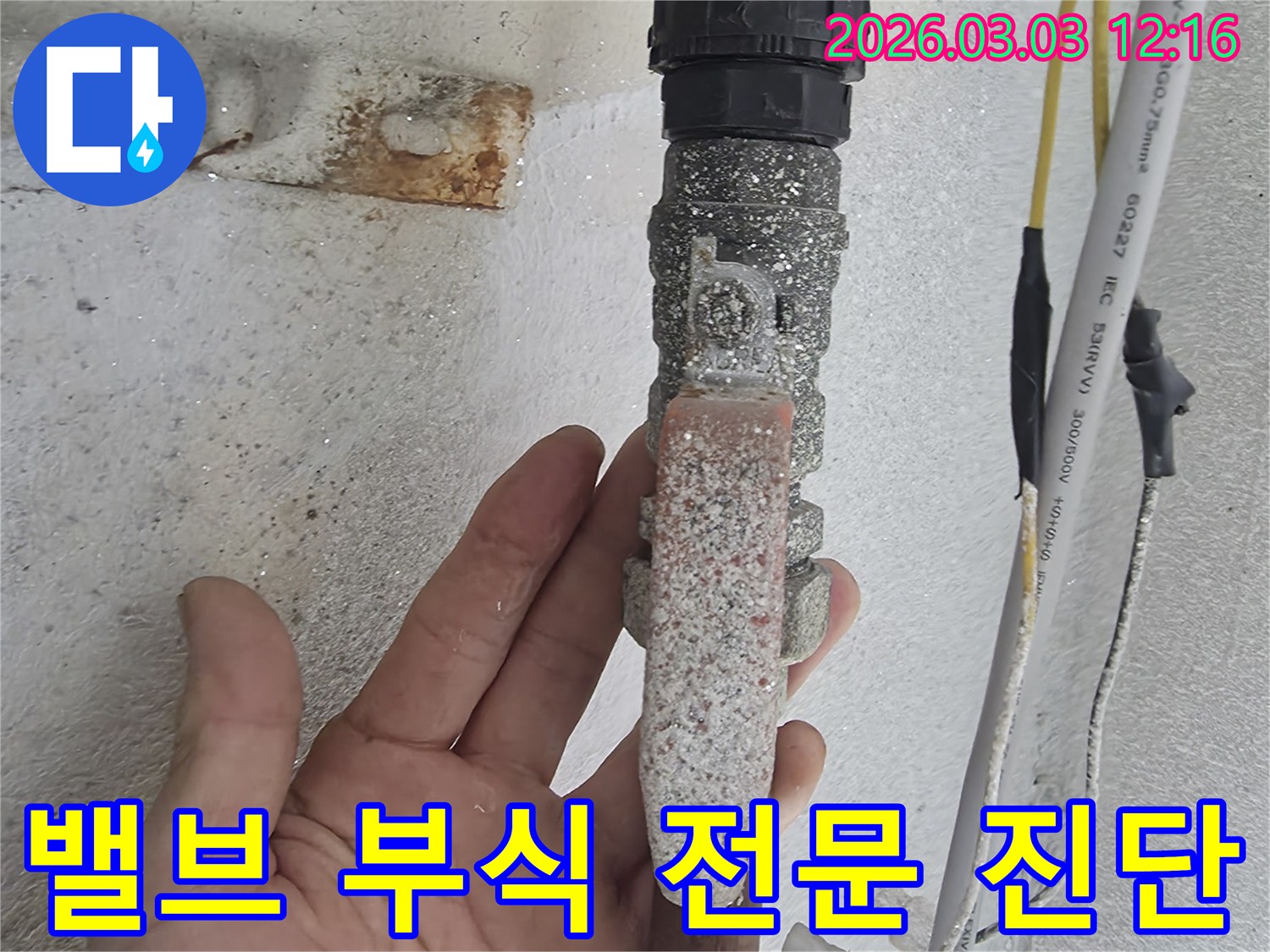 누수탐지-전문가가-심하게-부식된-수도-밸브에서-발생한-누수를-정밀하게-진단하는-모습을-보여주는-사진입니다