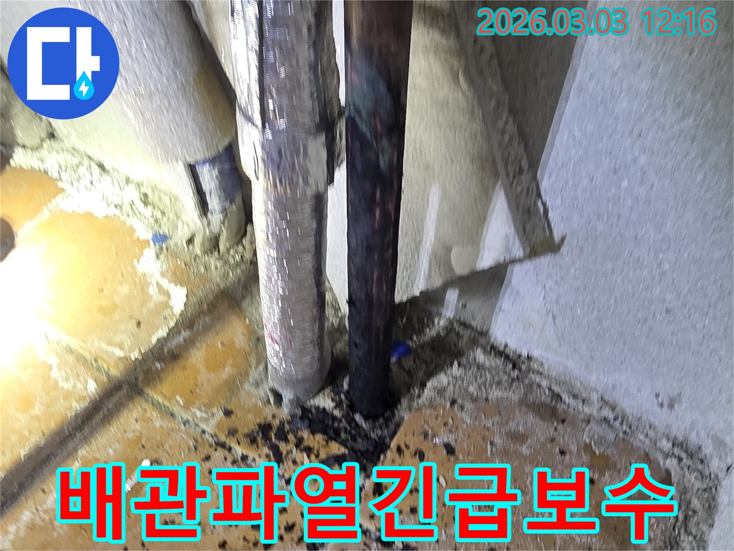 양주-광적면-주택에서-발생한-배관-파열로-인한-긴급-누수-현장을-신속하게-보수하는-모습