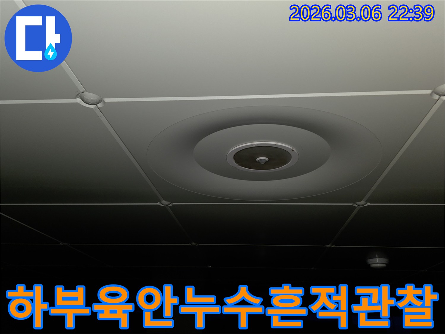 누수 전문가가-천장-하부에서-육안으로-패널의-변색이나-물자국-등-미세한-누수-흔적을-관찰하는-모습