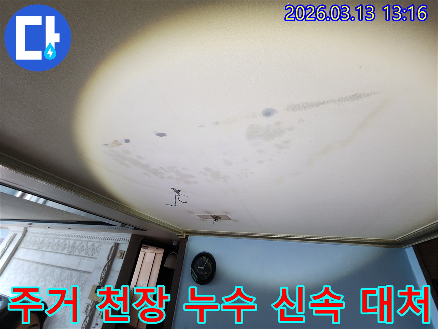 평택 포승읍 주거공간 천장 누수 현장에서-가족 건강을 위한 신속한 대처를 진행하는 전문가의 모습입니다