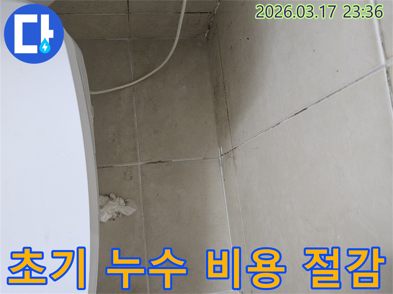 이-이미지는-천장과-벽면-타일의-오염과-곰팡이를-보여주며-이는-초기-누수-발견의-중요성과-장기적인-비용-절감-효과를-시사합니다