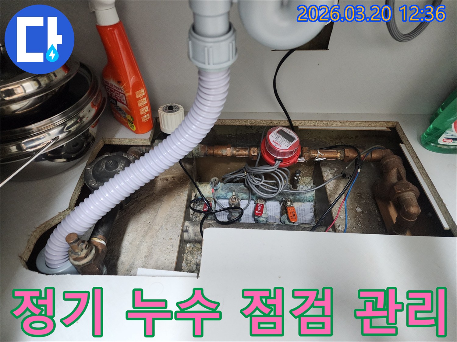 싱크대 하부-배관의-현재-상태를-점검하며-향후-누수-예방을-위한-정기적인-관리의-중요성을-설명하는-모습입니다