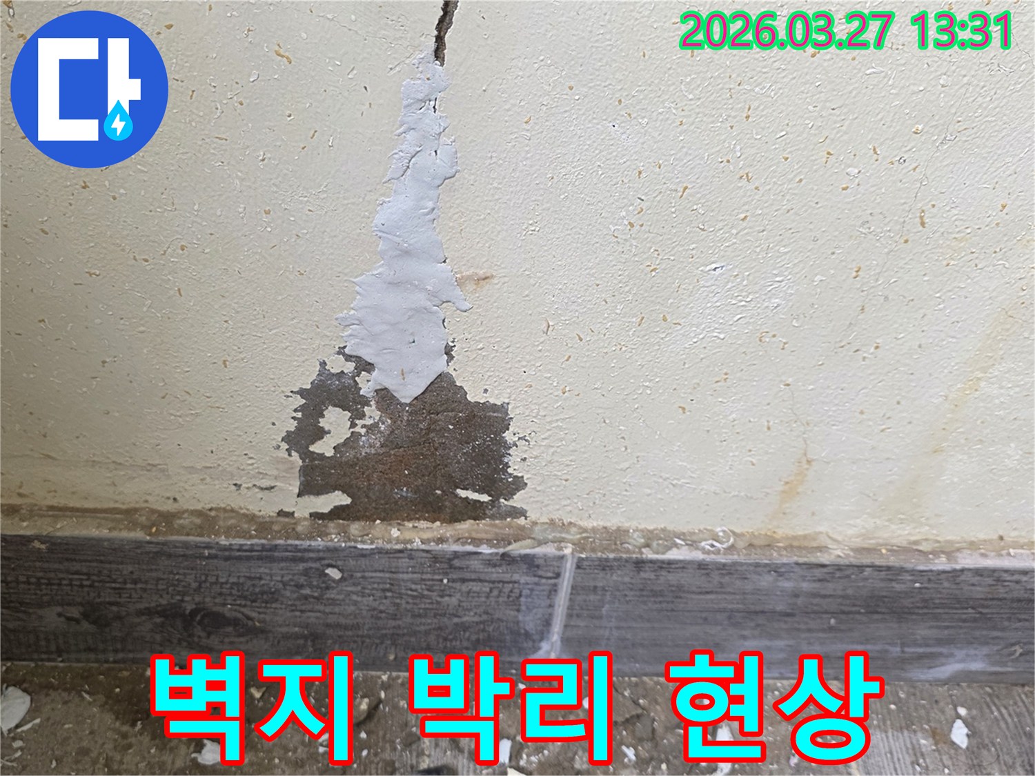 누수탐지 전문가가 확인한 벽면의 심각한 물샘 흔적-현장 사진