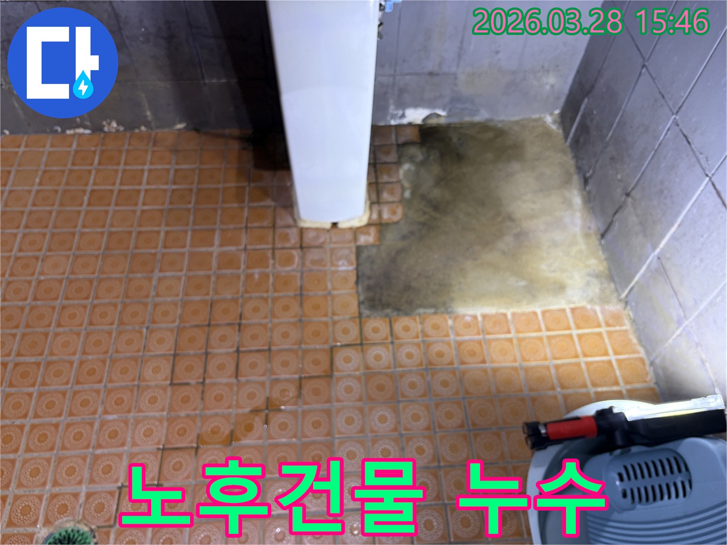 파주-문산-노후-건물에서-누수-탐지-후-타일을-제거하고-발견된-젖은-바닥-모습