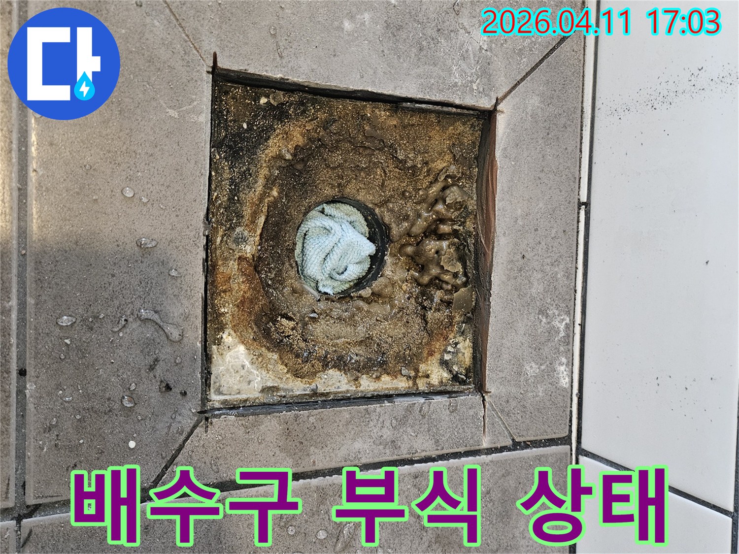 누수-전문가가-진단한-화장실-배수구-하부-오염-상태-사진
