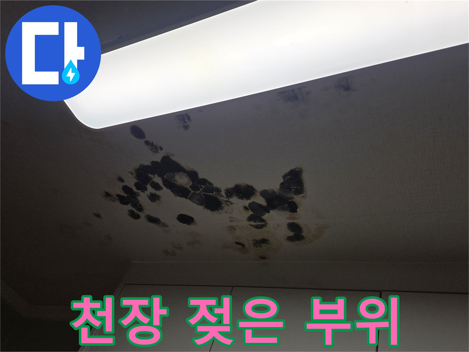 천장 조명기구-물샘으로 인한 도배지 오염 상태