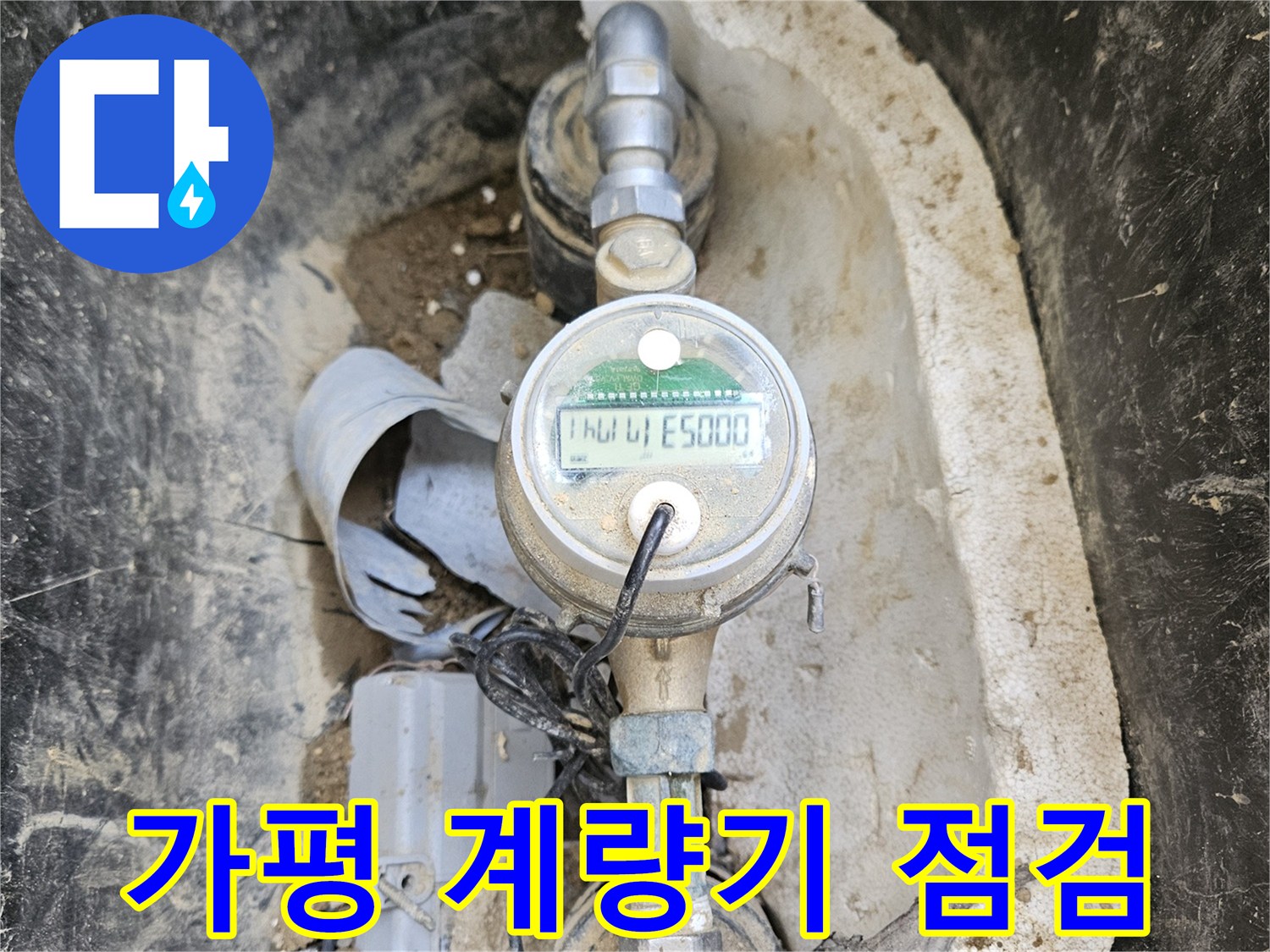 누수 진단을 위해- 지하에 매설된 듯한- 수도 계량기 주변을- 전문가가 확인하는- 중요한 순간입니다.