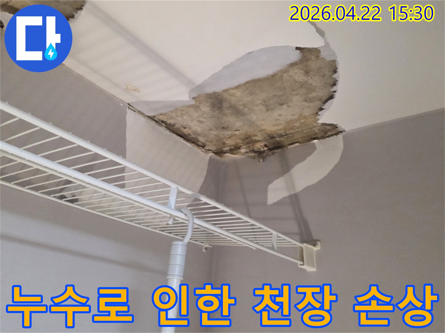 오래된-아파트-천장에서-발견된-물-새는-흔적과-곰팡이-발생-모습