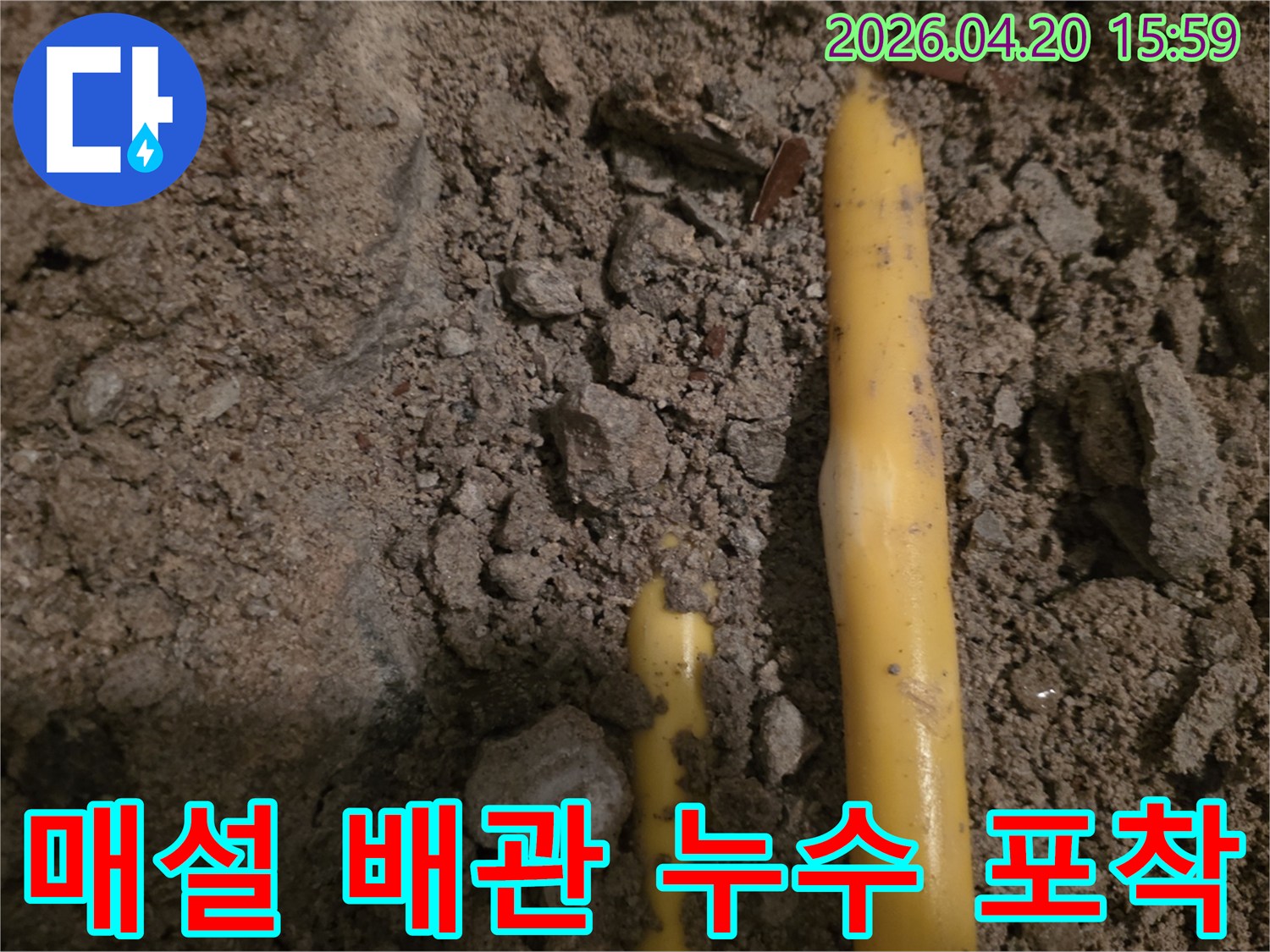 지하에 묻힌-배관에서 물이 새어 나와-흙이 젖어 있는-누수 현장의 결정적인 증거