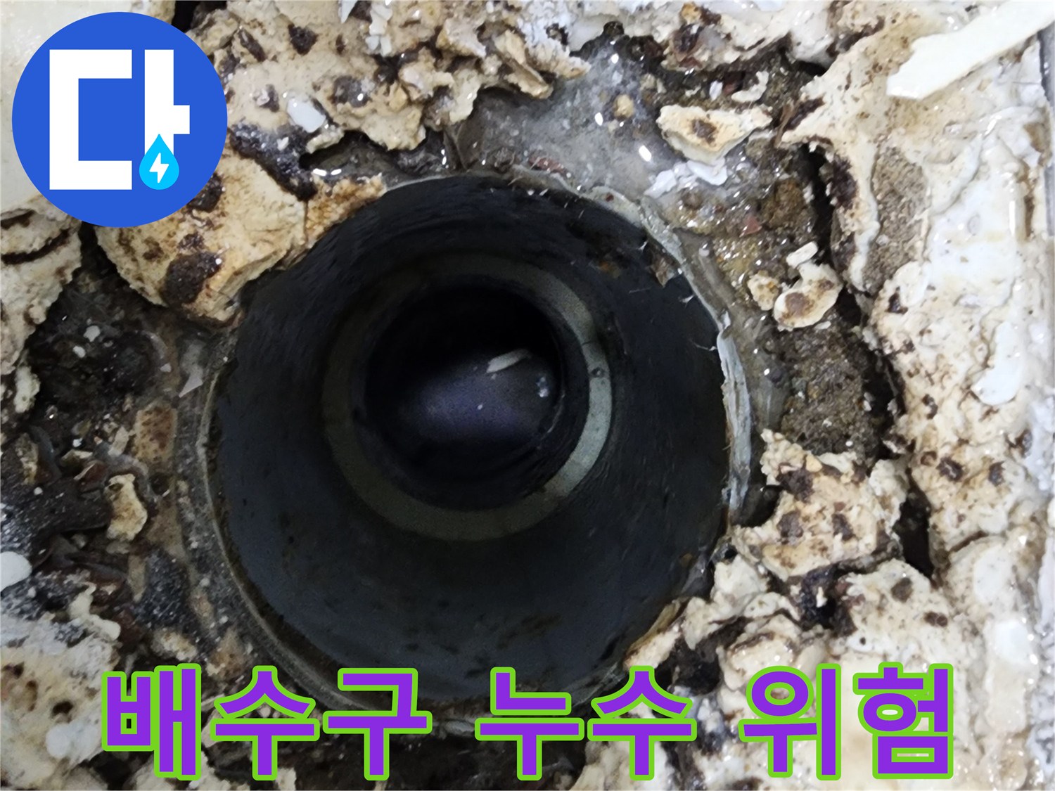 상가건물 욕실의 방치된 배수구 주변에서-발견된 물기와 손상으로-누수 위험성을 진단하는 모습