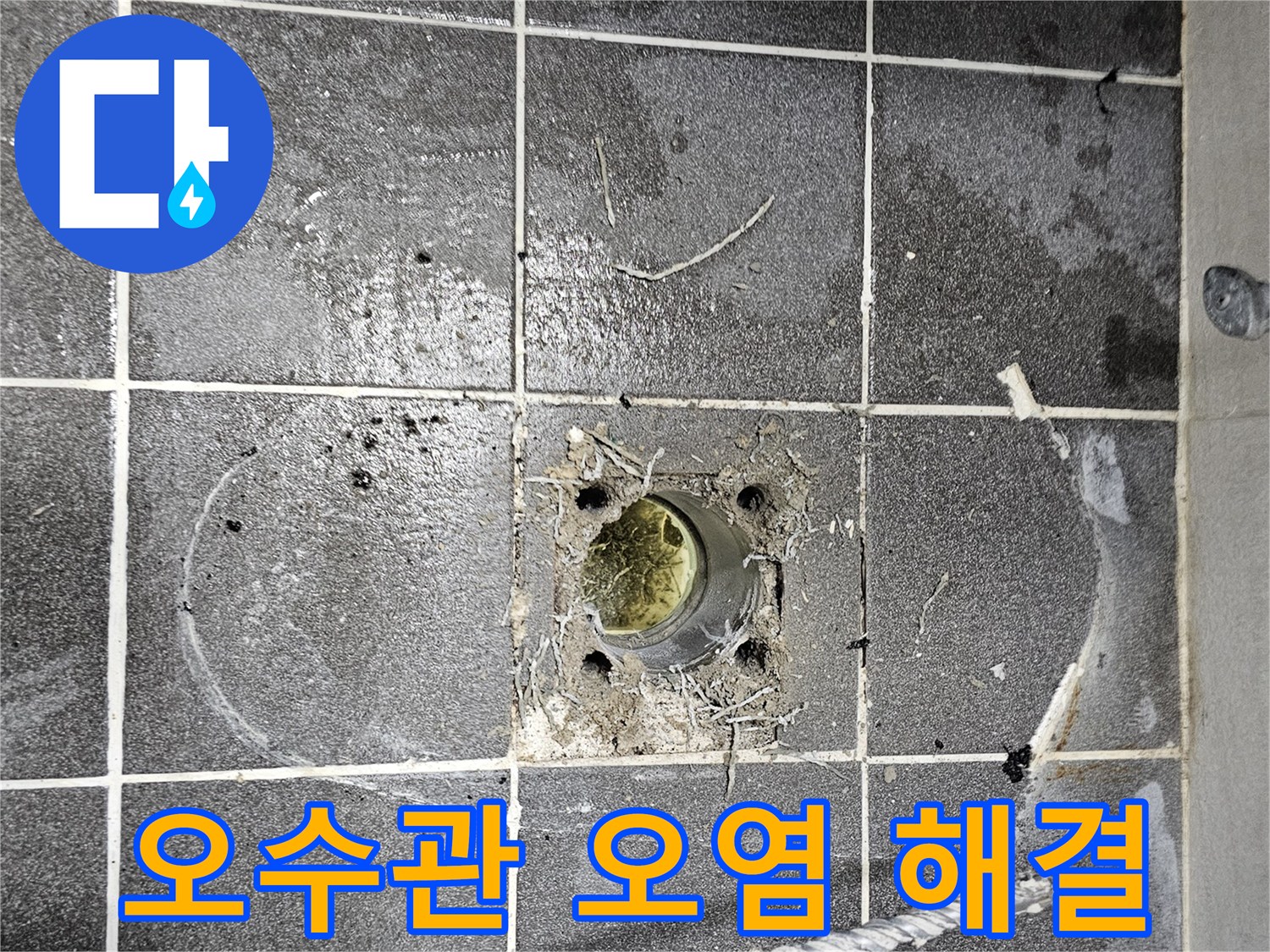 오수관-주변-바닥-타일-오염-및-물고임-현상-확인-사진
