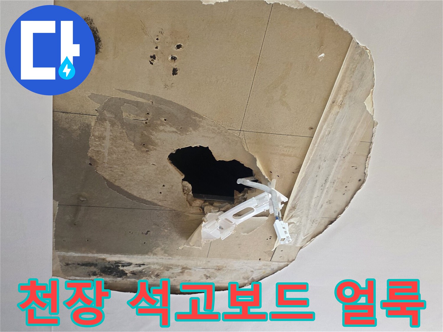 습기로 인해 오염된-천장 석고보드 상태