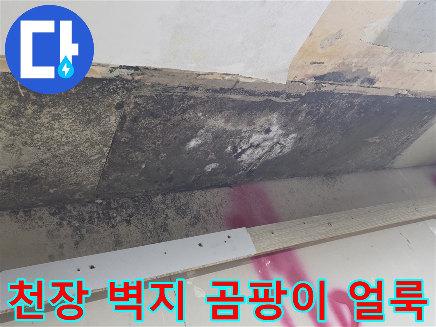 천장 벽지 오염-습기로 인해 변색된 천장 마감재