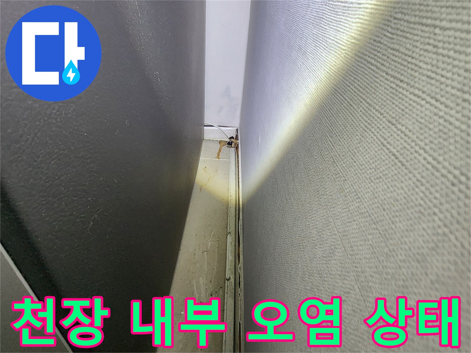 습기로 인해 어둡게 변한 천장 구조물 일부