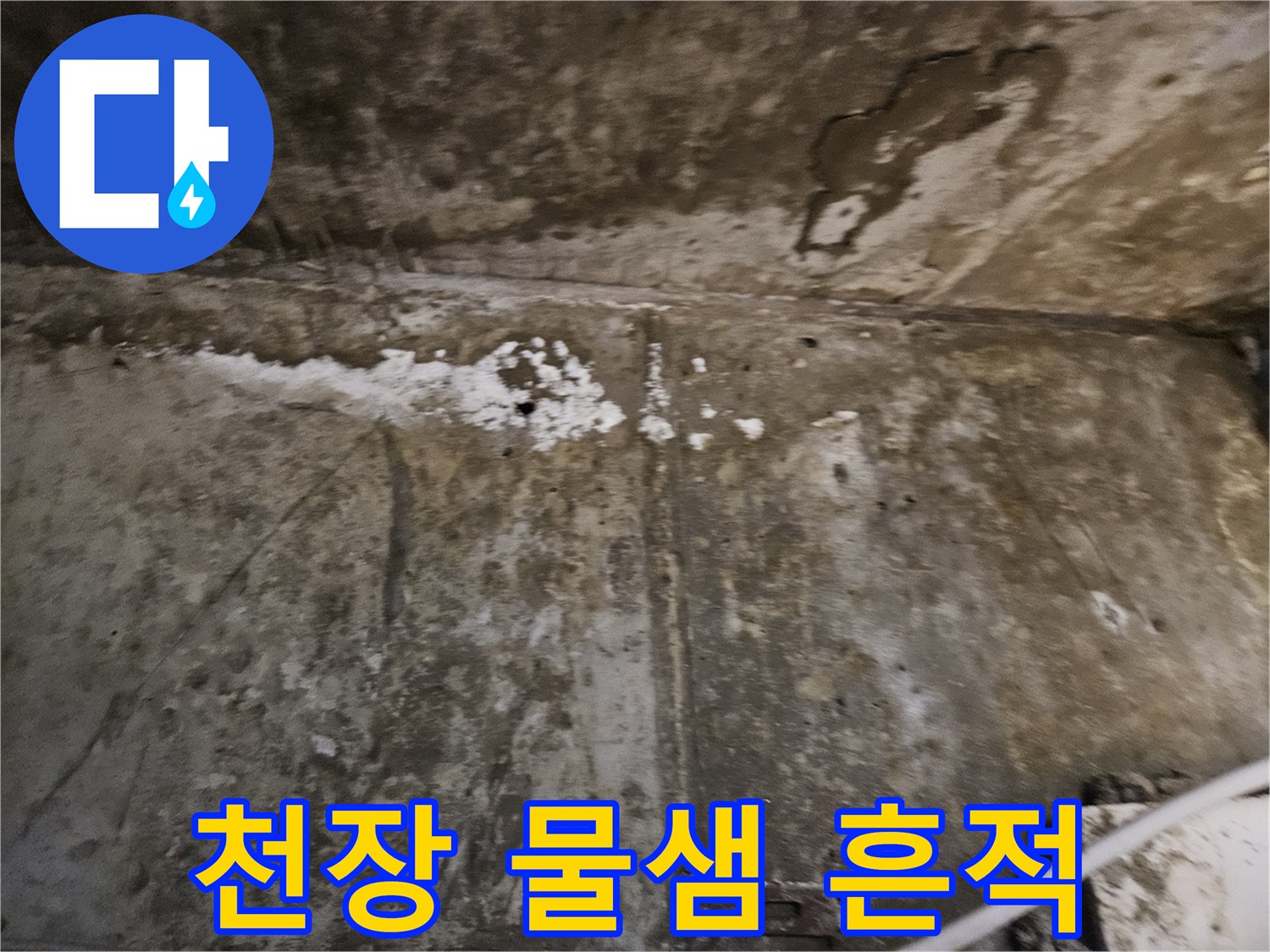 강동구 아파트 천장 콘크리트 부위의 습기와 변색된 흔적