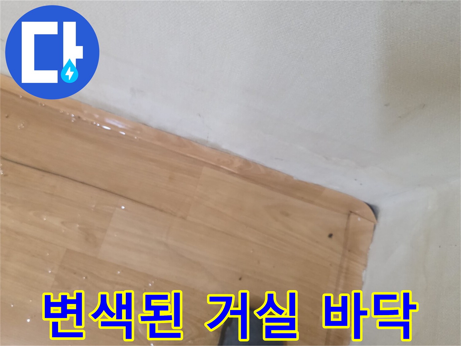 누수로-인해-젖어버린-거실-마루-가장자리
