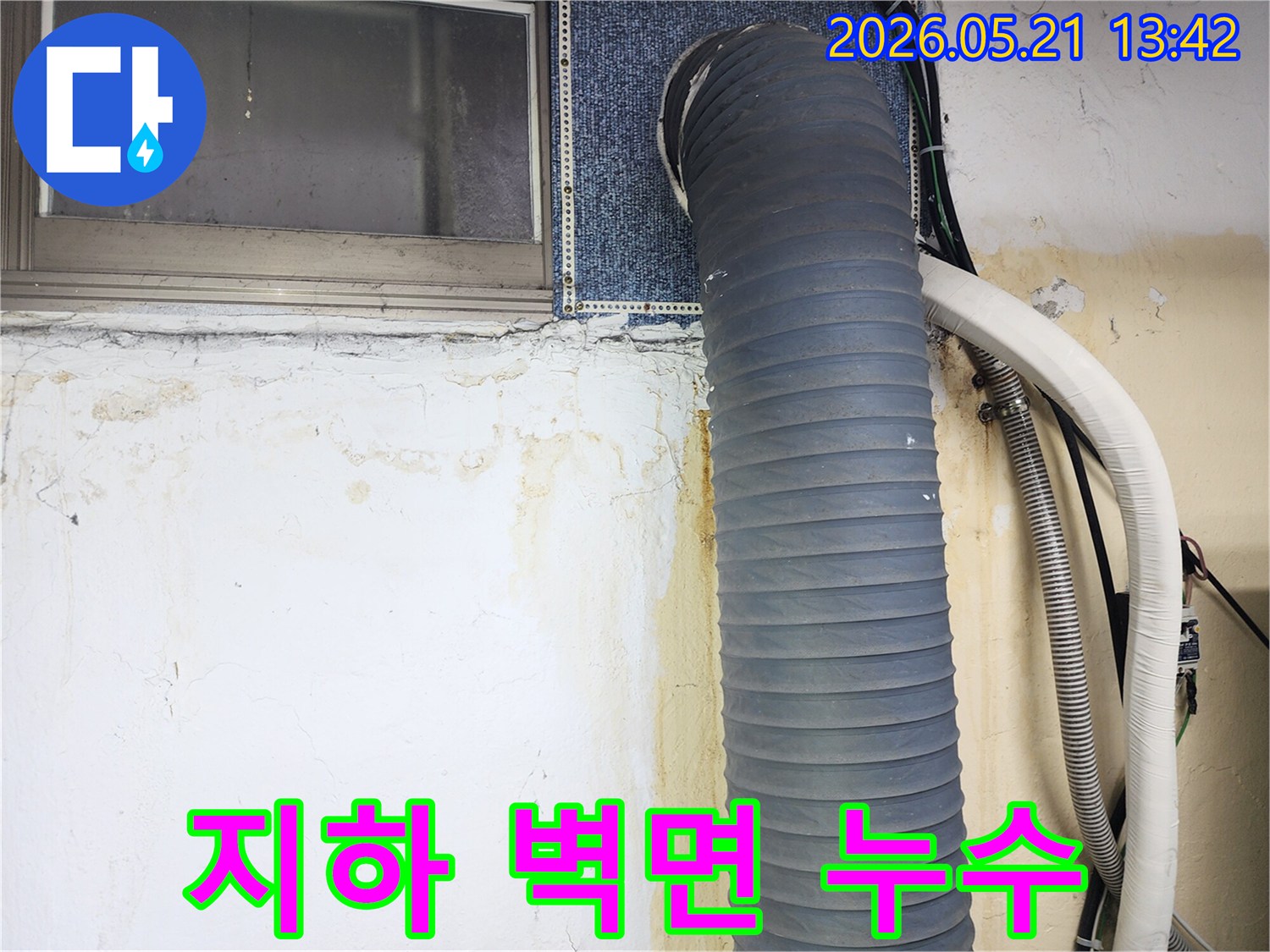 지하-건물-벽면에-누수로-인해-심각한-물자국과-곰팡이가-발생한-모습을-보여주는-사진